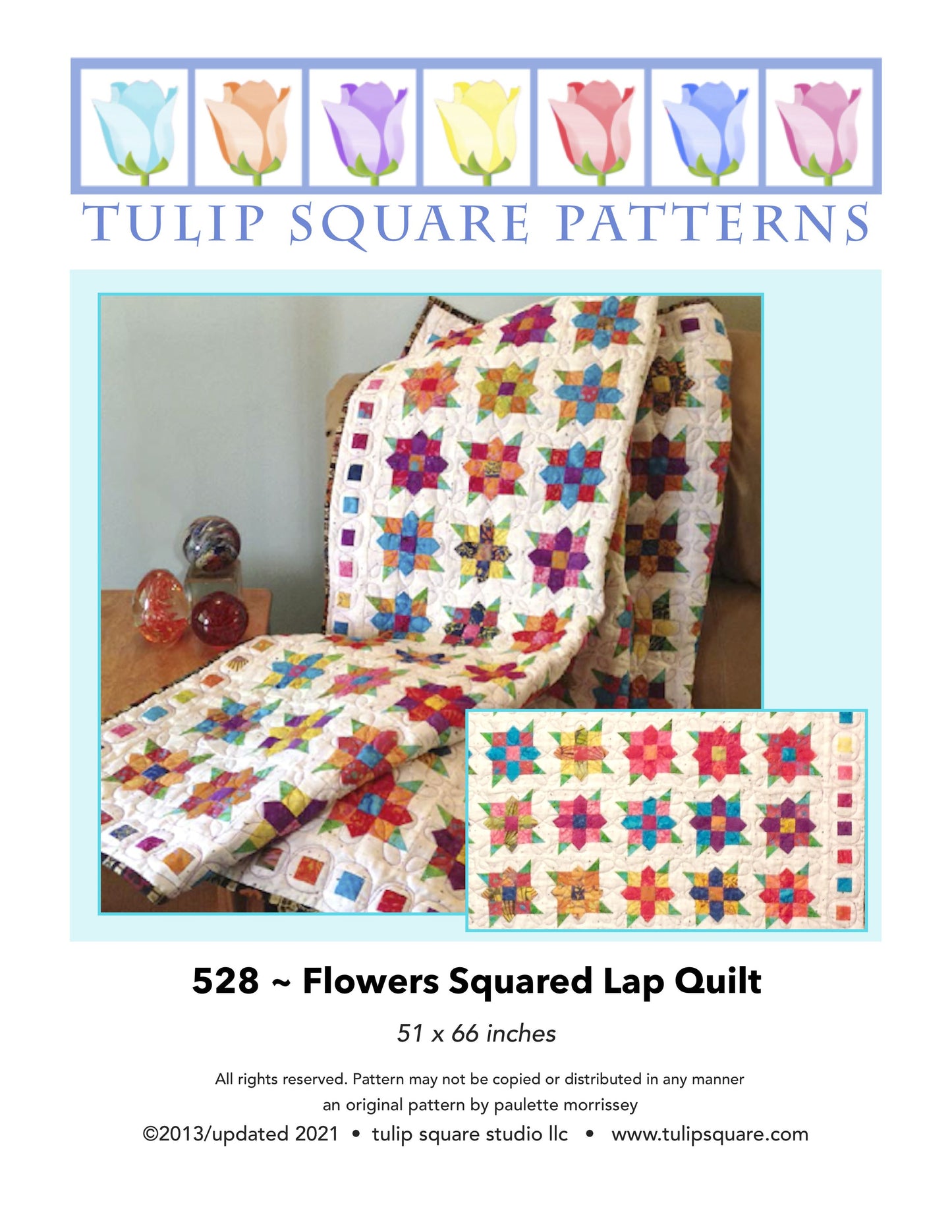 528 FLOWERS SQUARED LAP QUILT DIGITAL PATTERN PDF