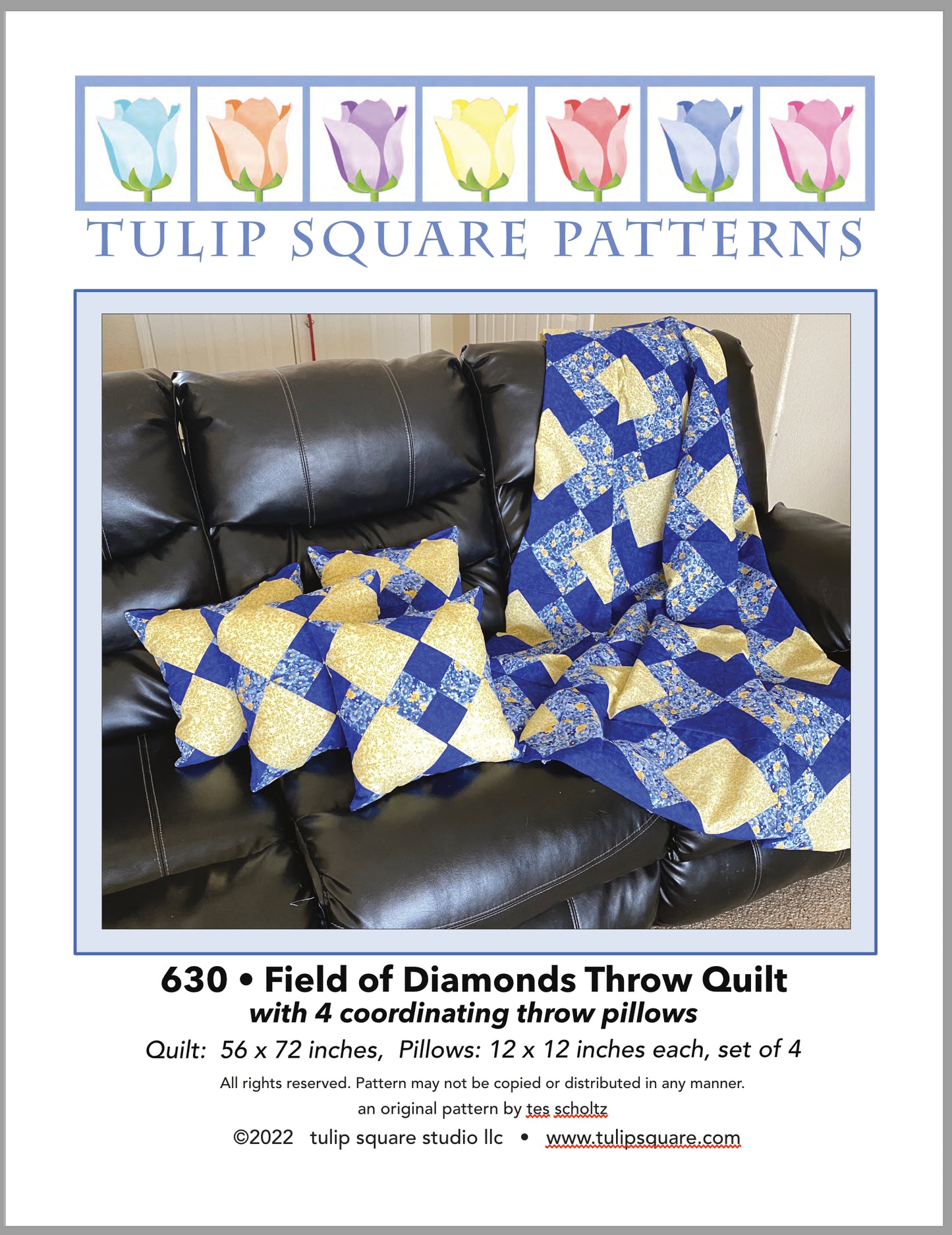 630 FIELD OF DIAMONDS THROW QUILT AND PILLOWS DIGITAL PATTERN PDF